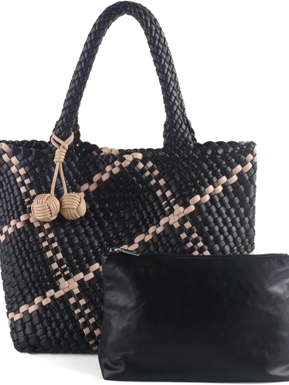 Women's Handwoven Vegan Leather Tote with Clutch, Designer Hobo